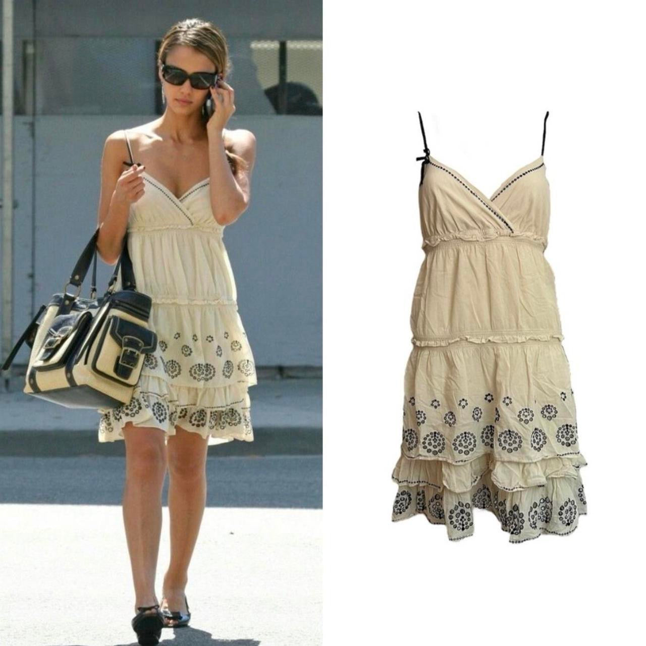 Linen Eyelet Lawn Ruffle Dress - As Seen On Jessica Alba