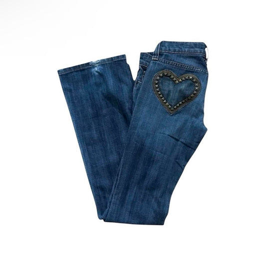 Frankie B. Heart-Studded Pocket Low-Rise Bootcut Jeans - As Seen On Megan Fox