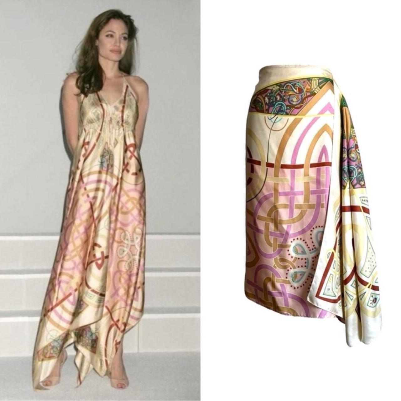 Silk Geometric Pattern Asymmetrical Scarf Skirt - As Seen On Angelina Jolie