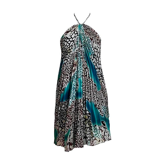 Abstract Leopard Print Pleated Halter Dress - As Seen On Paris Hilton