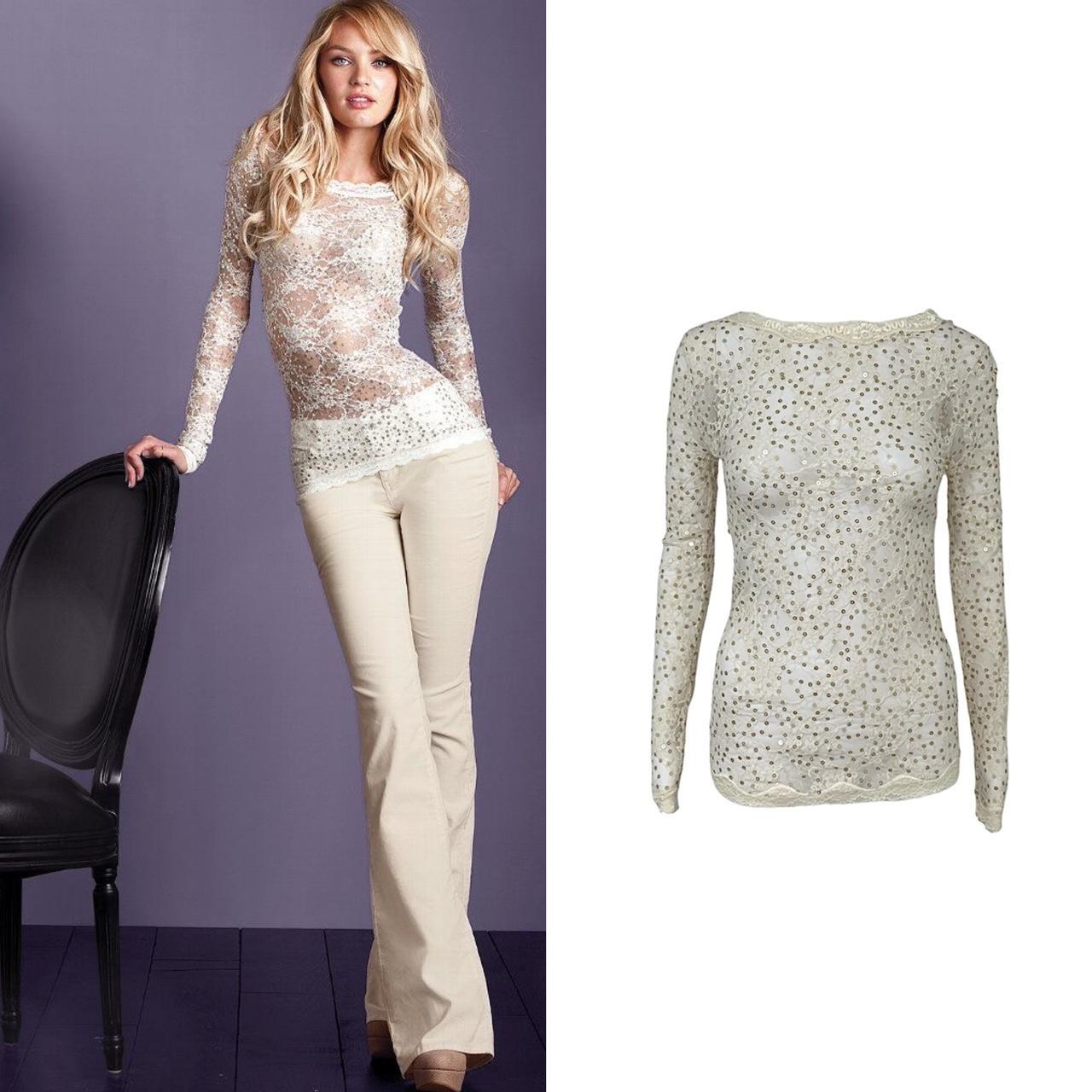Lace Sequin Long Sleeve Blouse - As Seen On Candice Swanepoel