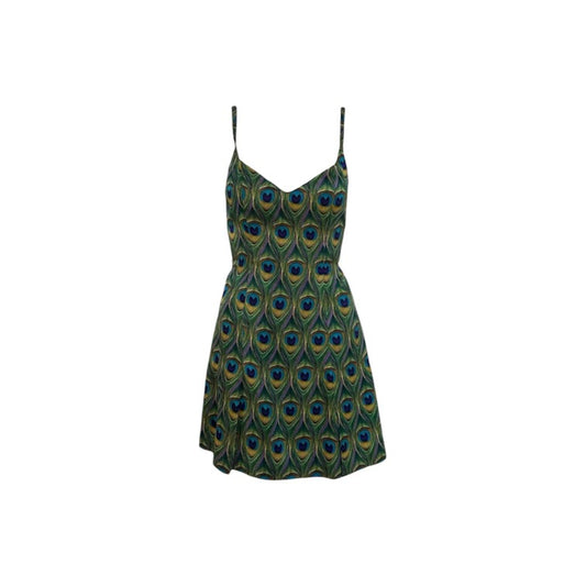 1990s Silk Peacock Print Mini Dress - As Seen On Fran Fine (The Nanny)