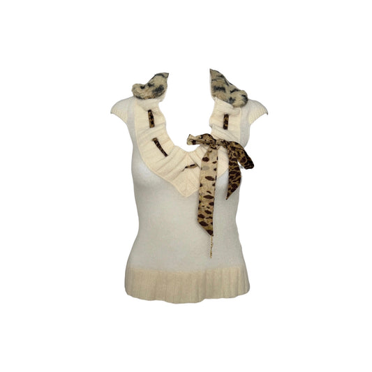 Miss Sixty 1990s Cashmere Cheetah Collar Sweater - As Seen On Edie Britt (Desperate Housewives)