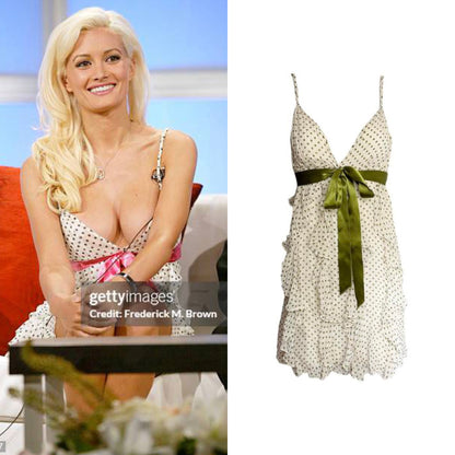 Silk Polka Dot Ruffle Bow Dress - As Seen On Holly Madison (The Girls Next Door)