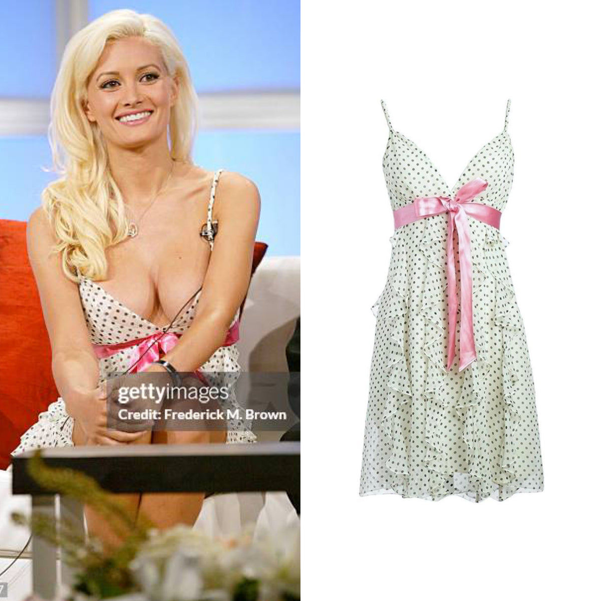 Silk Polka Dot Ruffle Bow Dress - As Seen On Holly Madison (The Girls Next Door)