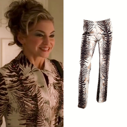 1990s Oleg Cassini Zebra Print Sequin Jeans - As Seen On Adriana La Cerva (The Sopranos)