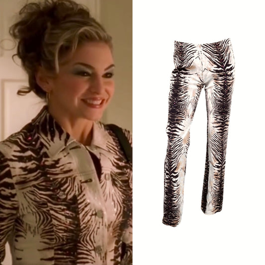 1990s Oleg Cassini Zebra Print Sequin Jeans - As Seen On Adriana La Cerva (The Sopranos)