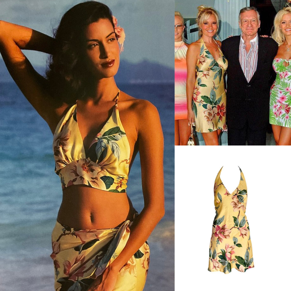 1990s Floral Silk Halter Dress - As Seen On Yasmeen Ghauri, Tyra Banks & Bridget Marquardt