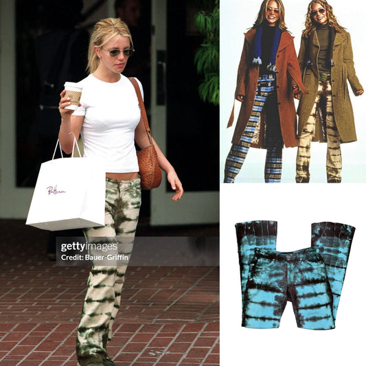 1990s Tie-Dye Corduroy Low-Rise Bootcut Jeans - As Seen On Britney Spears & Mary-Kate and Ashley (Winning London)