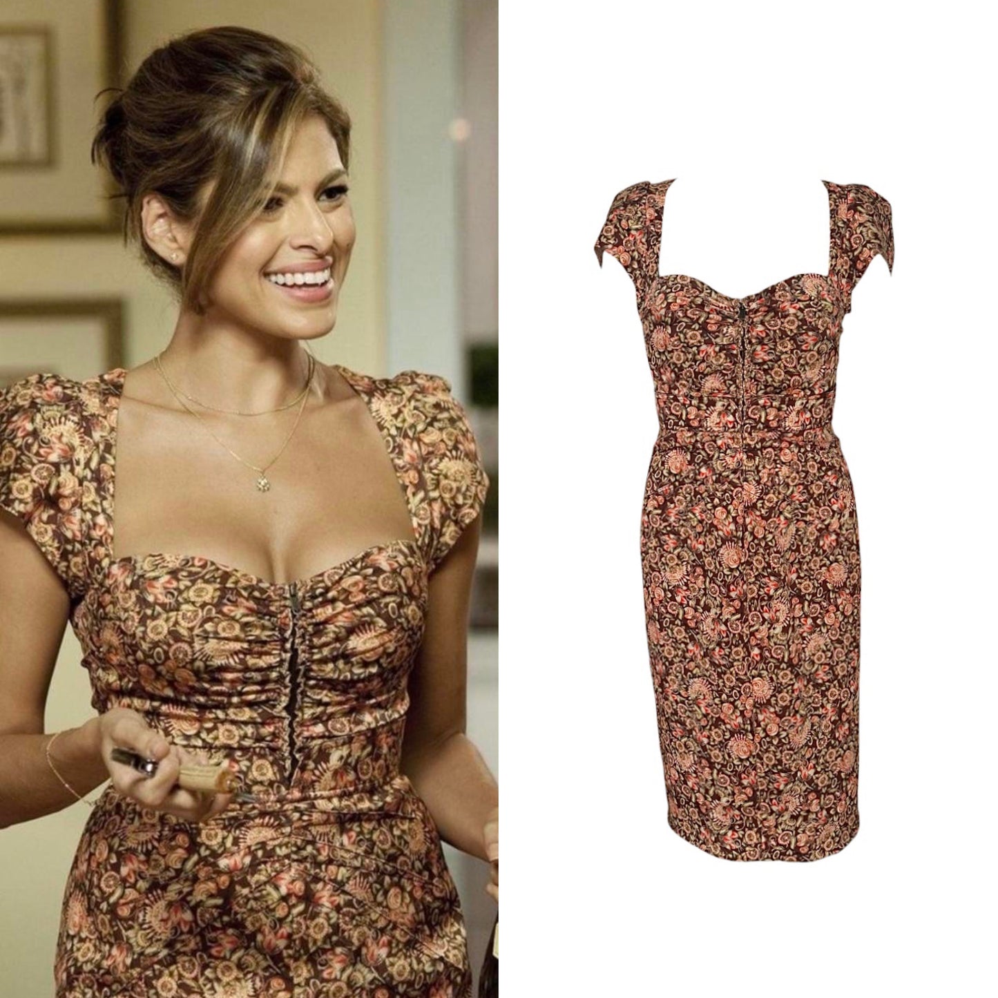 Zac Posen Silk Floral Sheath Dress - As Seen On Eva Mendes (The Other Guys)