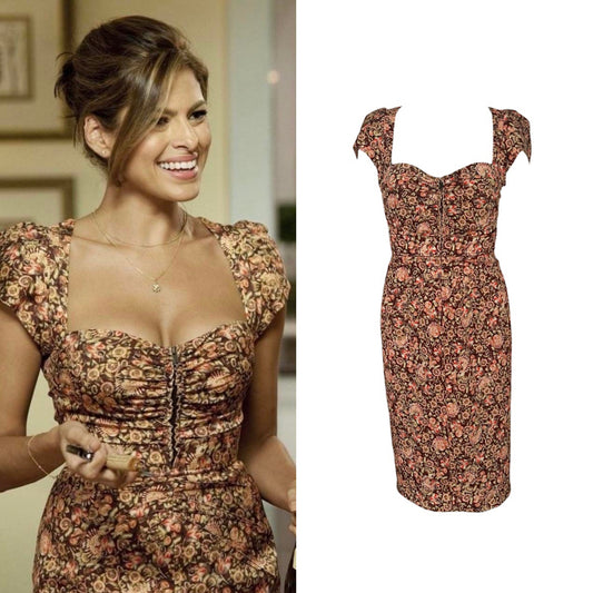 Zac Posen Silk Floral Sheath Dress - As Seen On Eva Mendes (The Other Guys)