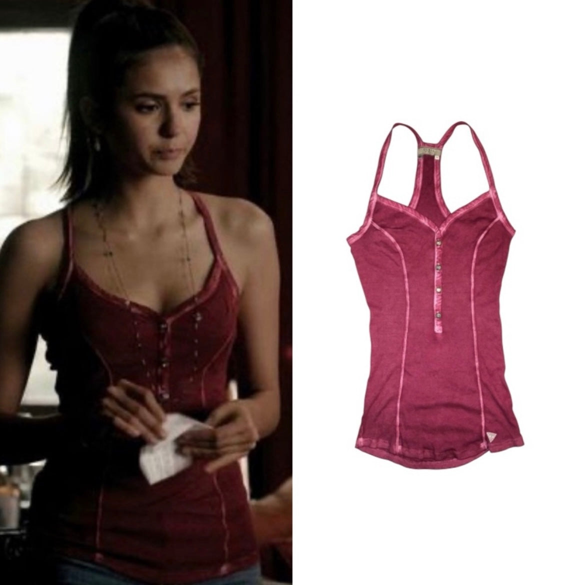 Gemstone-Button Henley Tank Top - As Seen On Elena Gilbert (The Vampire Diaries)
