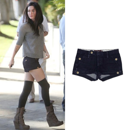 Low-Rise Wood-Button Denim Shorts - As Seen On Megan Fox