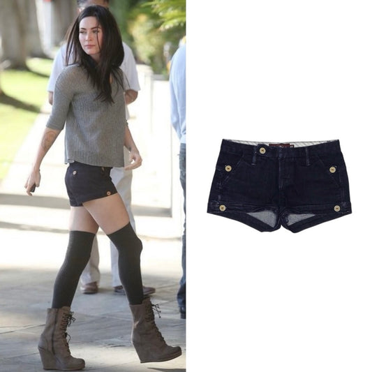 Low-Rise Wood-Button Denim Shorts - As Seen On Megan Fox