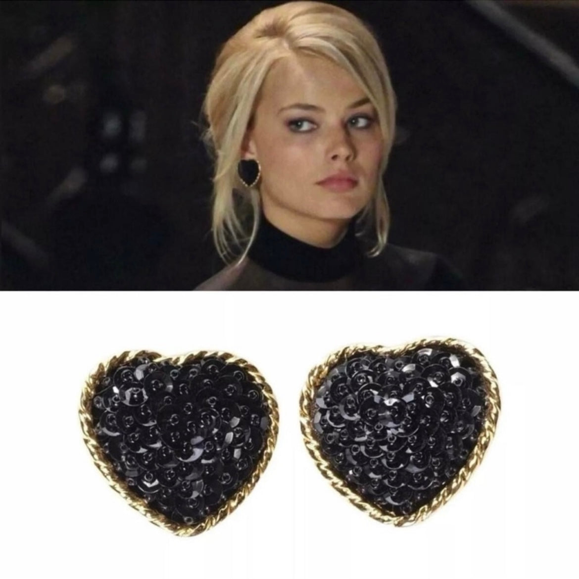 1980s Heart Sequin Clip-On Earrings - As Seen On Margot Robbie (The Wolf of Wall Street)
