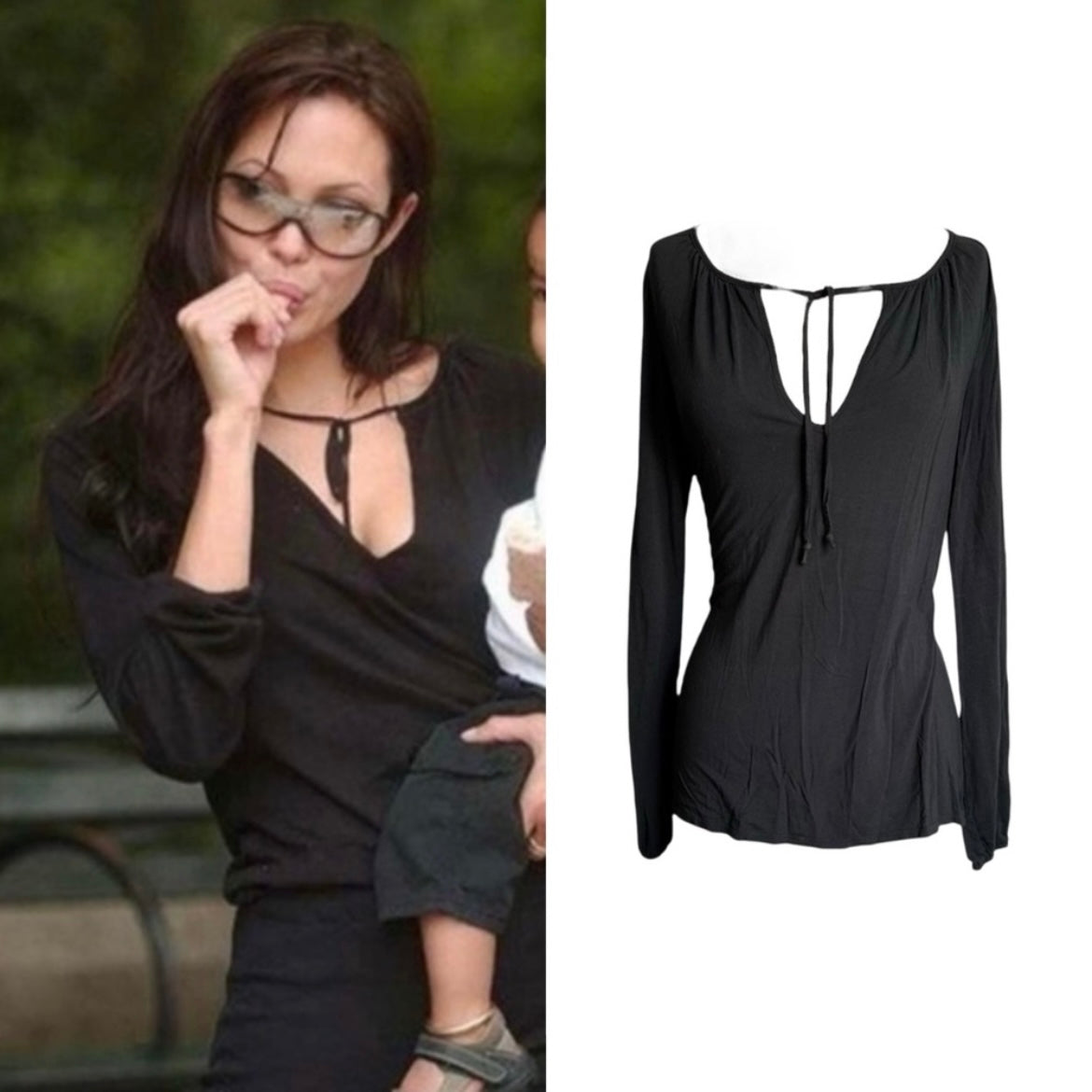 Plunge V-Neck Peasant Blouse - As Seen On Angelina Jolie