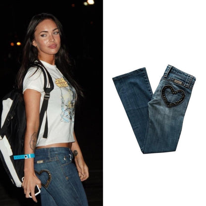 Heart-Studded Pocket Bootcut Jeans - As Seen On Megan Fox