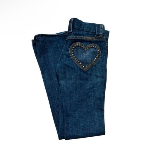 Frankie B. Heart-Studded Pocket Low-Rise Bootcut Jeans - As Seen On Megan Fox