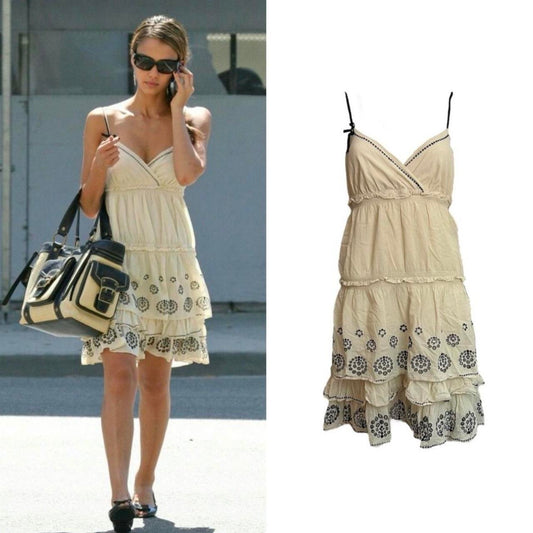 Linen Eyelet Lawn Ruffle Dress - As Seen On Jessica Alba
