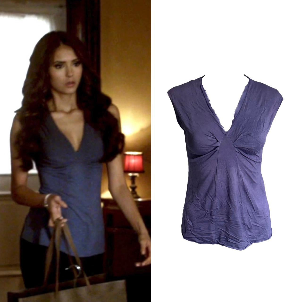 Plunge V-Neck Ruched Blouse - As Seen On Katherine Pierce (The Vampire Diaries)