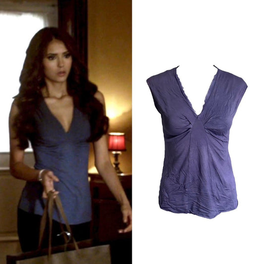 Plunge V-Neck Ruched Blouse - As Seen On Katherine Pierce (The Vampire Diaries)