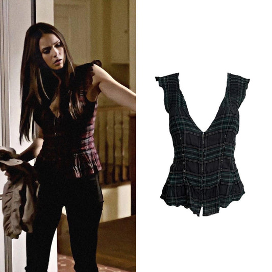 Plaid Pintuck Corset Blouse - As Seen On Elena Gilbert (The Vampire Diaries)