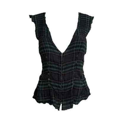 Plaid Pintuck Corset Blouse - As Seen On Elena Gilbert (The Vampire Diaries)