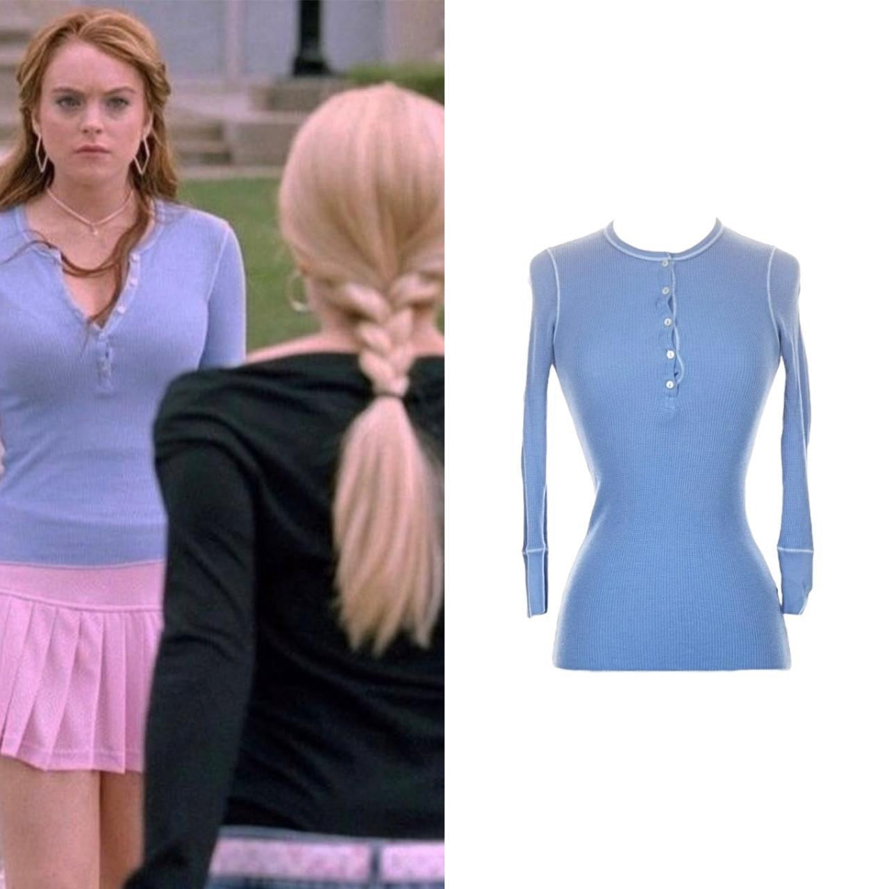 Waffle Knit 3/4 Sleeve Thermal Henley - As Seen On Cady Heron (Mean Girls)