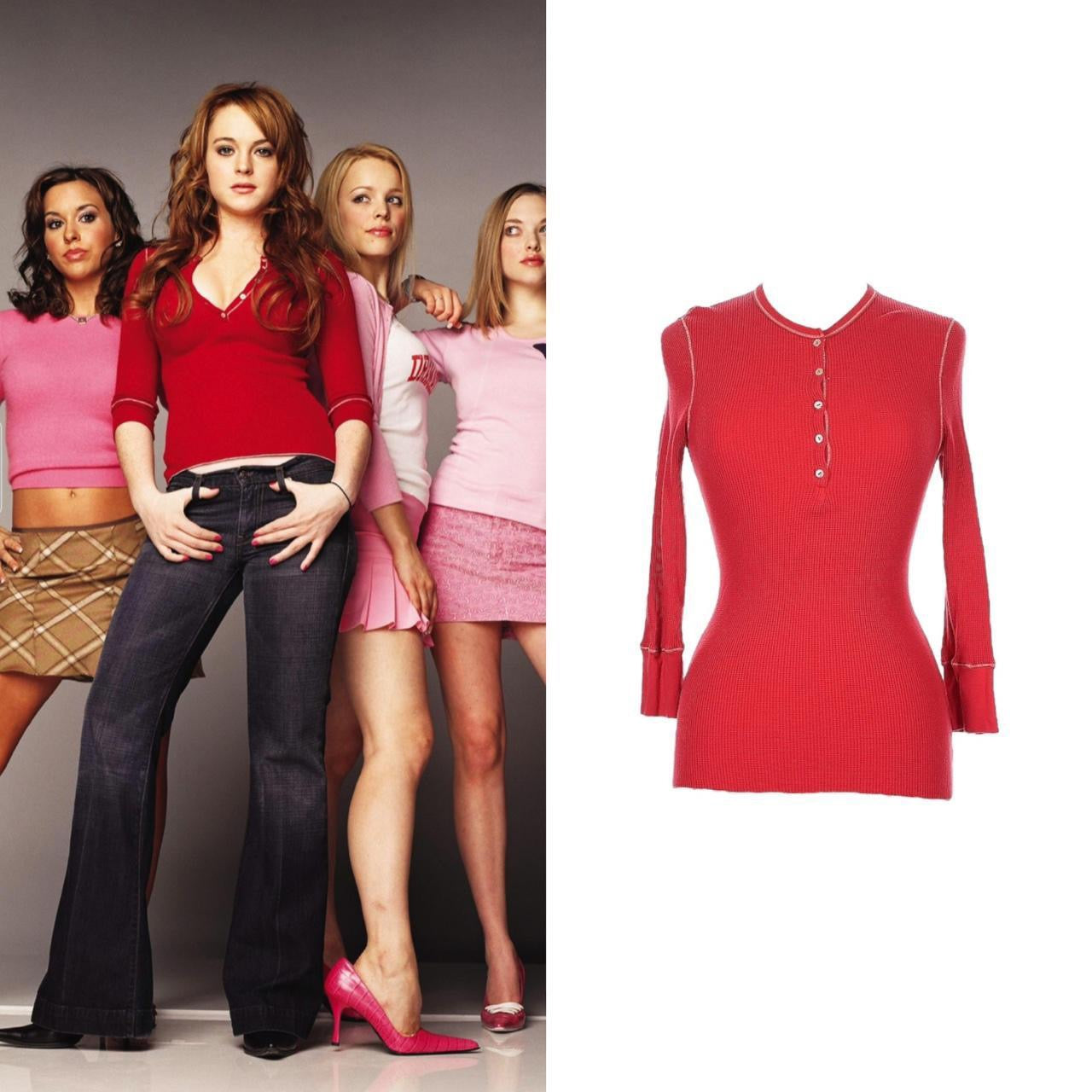 Waffle Knit 3/4 Sleeve Thermal Henley - As Seen On Cady Heron (Mean Girls)
