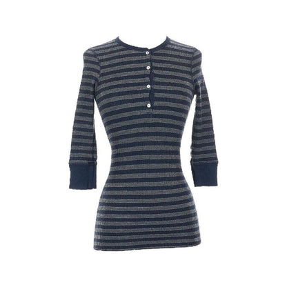 Striped Waffle Knit 3/4 Sleeve Thermal Henley - As Seen On Bella Swan (Twilight)