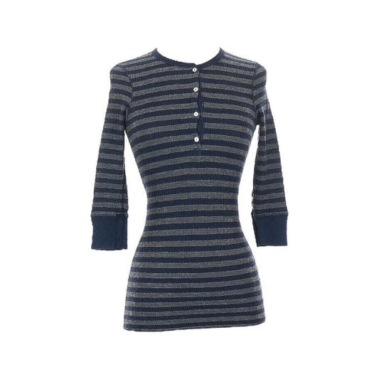 Striped Waffle Knit 3/4 Sleeve Thermal Henley - As Seen On Bella Swan (Twilight)