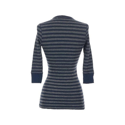 Striped Waffle Knit 3/4 Sleeve Thermal Henley - As Seen On Bella Swan (Twilight)