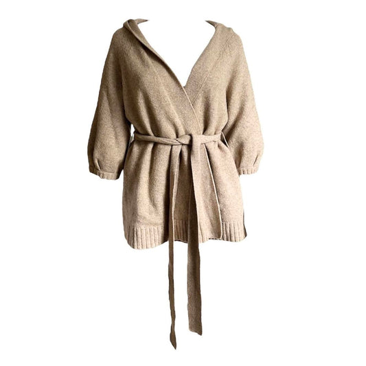 Wool Hooded 3/4 Sleeve Belted Cardigan - As Seen On Angelina Jolie