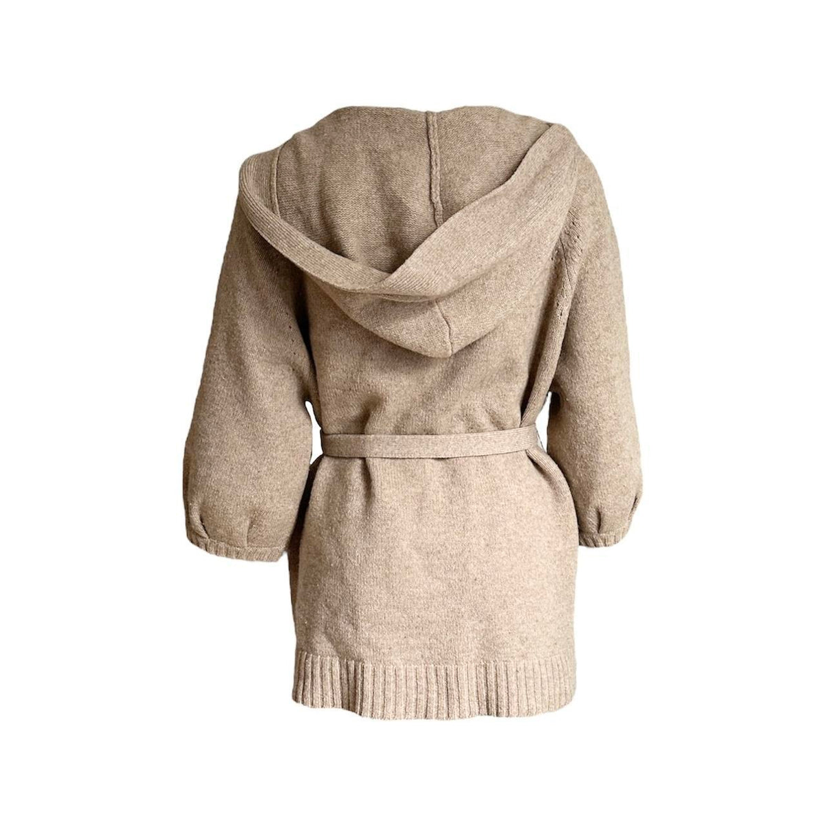 Wool Hooded 3/4 Sleeve Belted Cardigan - As Seen On Angelina Jolie