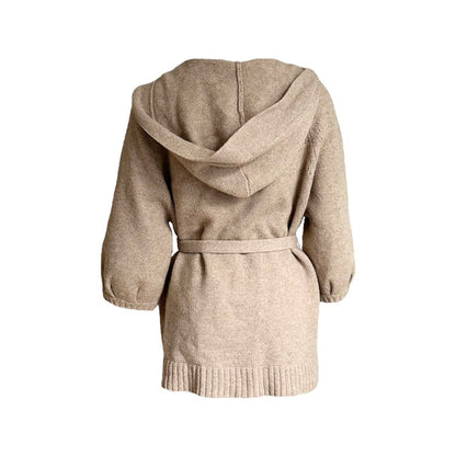 Wool Hooded 3/4 Sleeve Belted Cardigan - As Seen On Angelina Jolie