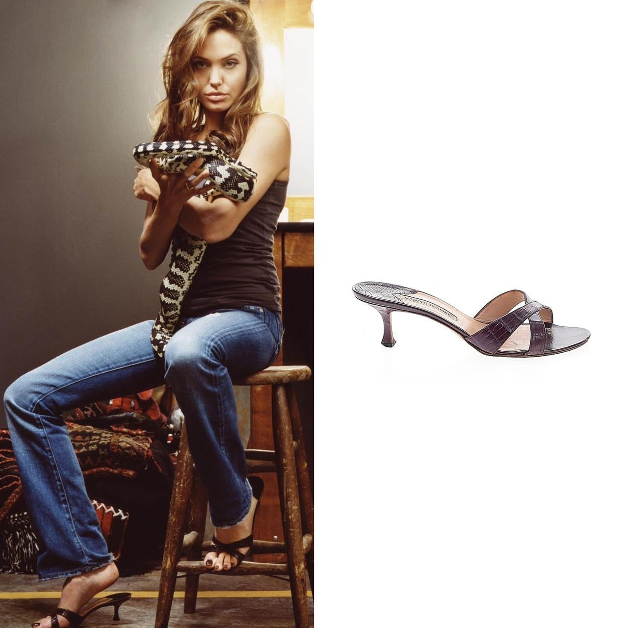 Manolo Blahnik Crocodile Kitten Heel Sandals - As Seen On Angelina Jolie (Mr. & Mrs. Smith)