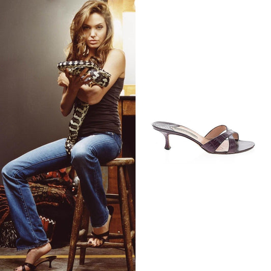 Manolo Blahnik Crocodile Kitten Heel Sandals - As Seen On Angelina Jolie (Mr. & Mrs. Smith)