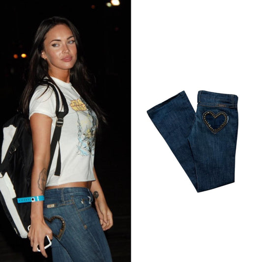 Heart-Studded Pocket Low-Rise Bootcut Jeans - As Seen On Megan Fox