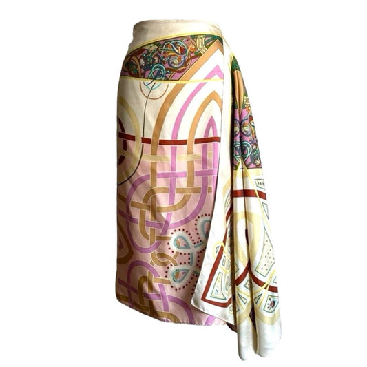 Silk Geometric Pattern Asymmetrical Scarf Skirt - As Seen On Angelina Jolie