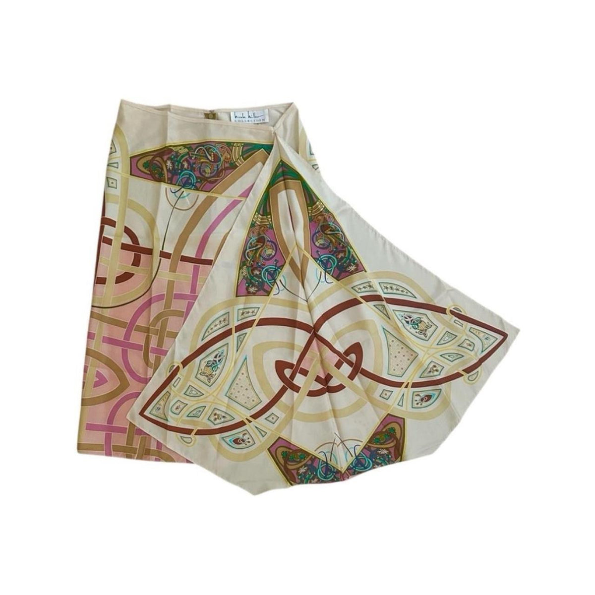 Silk Geometric Pattern Asymmetrical Scarf Skirt - As Seen On Angelina Jolie