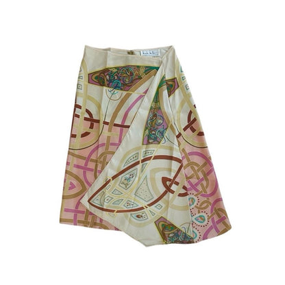 Silk Geometric Pattern Asymmetrical Scarf Skirt - As Seen On Angelina Jolie