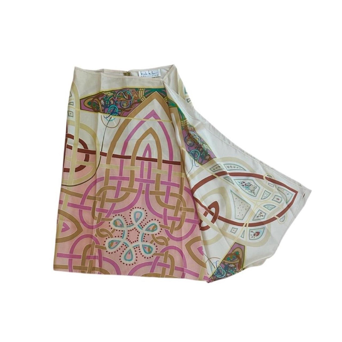 Silk Geometric Pattern Asymmetrical Scarf Skirt - As Seen On Angelina Jolie