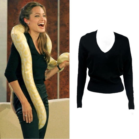 Cashmere V-Neck Fine-Knit Sweater - As Seen On Angelina Jolie