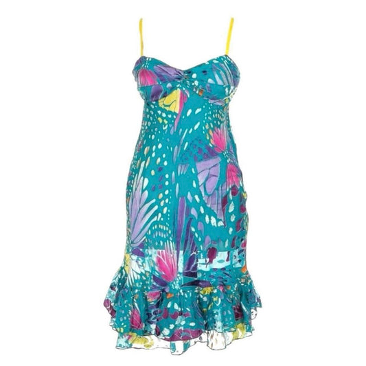 Silk Abstract Floral Ruffle Dress - As Seen On Paris Hilton