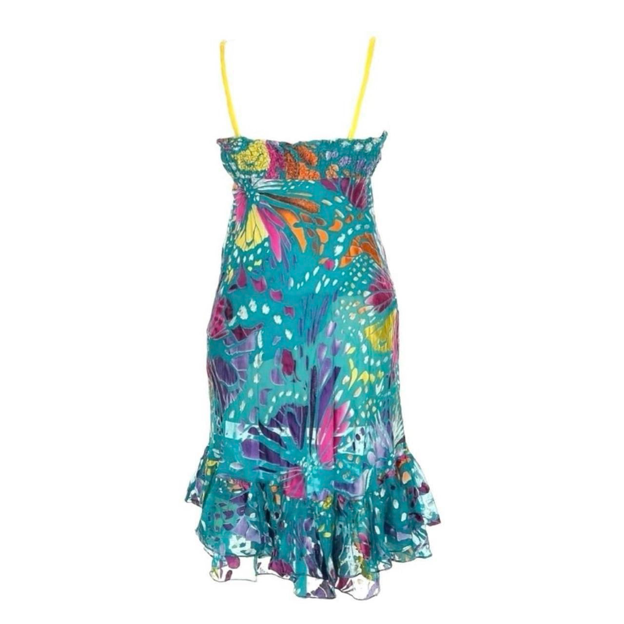 Silk Abstract Floral Ruffle Dress - As Seen On Paris Hilton