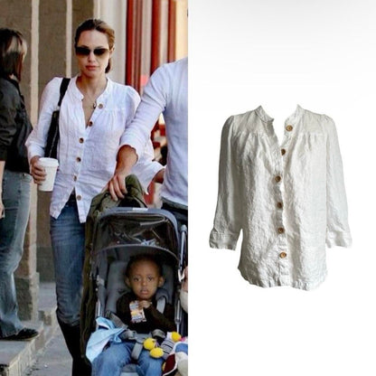 Linen Wood-Button Blouse - As Seen On Angelina Jolie