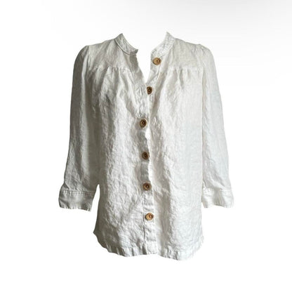 Linen Wood-Button Blouse - As Seen On Angelina Jolie