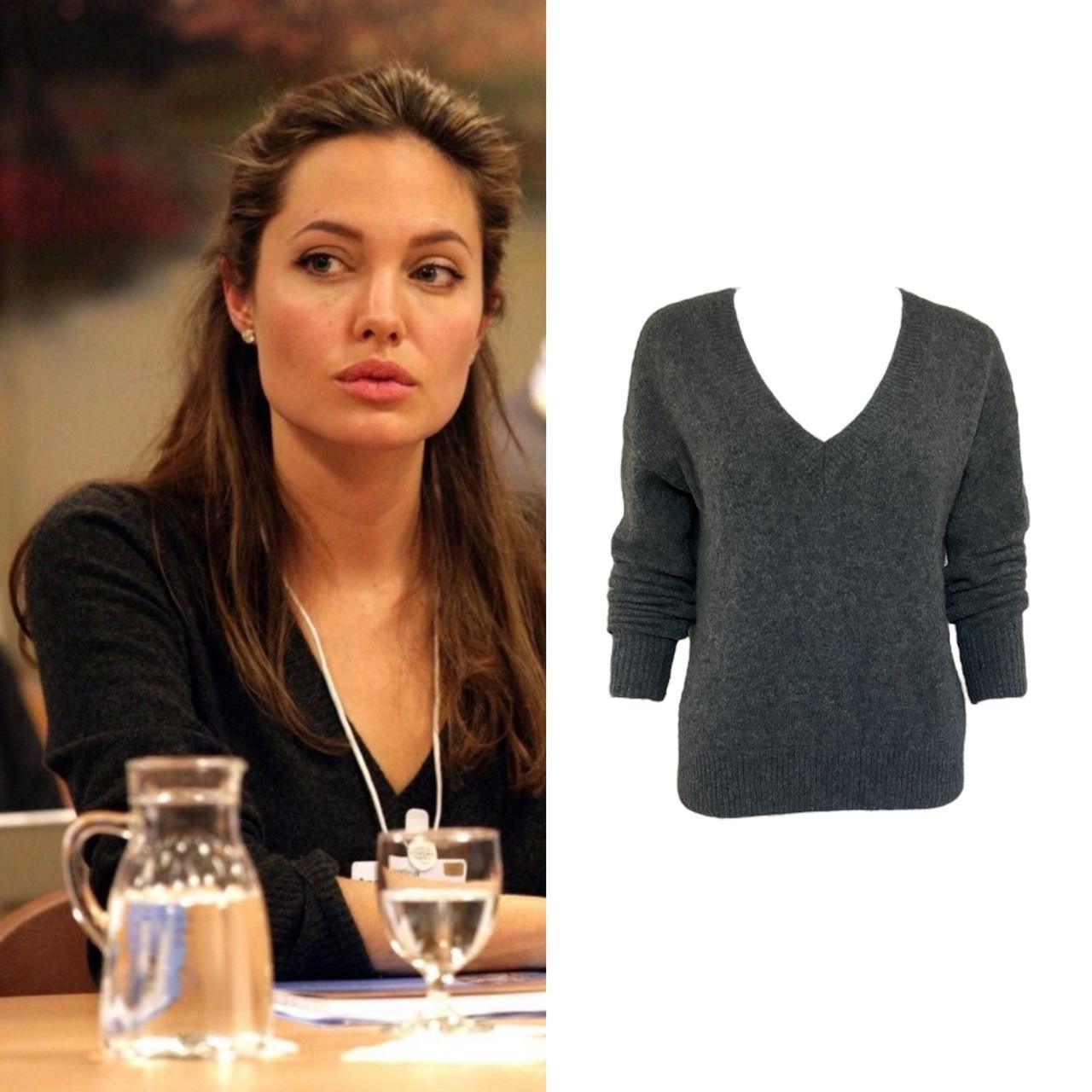 Cashmere Rib-Knit V-Neck Sweater - As Seen On Angelina Jolie