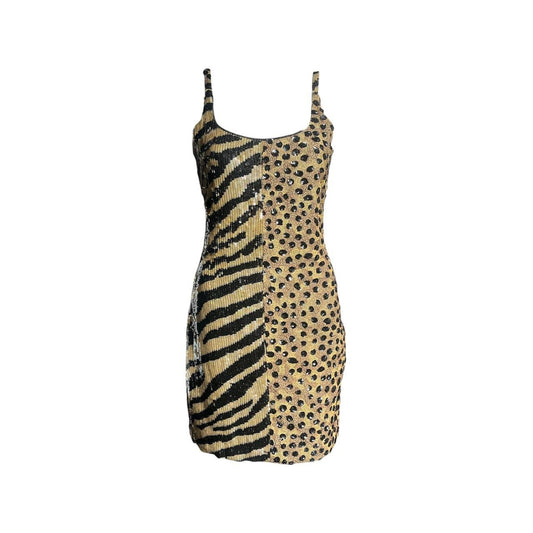 Jeanette Kastenberg 1980s Sequin Zebra Cheetah Mini Dress - As Seen On Fran Fine (The Nanny)