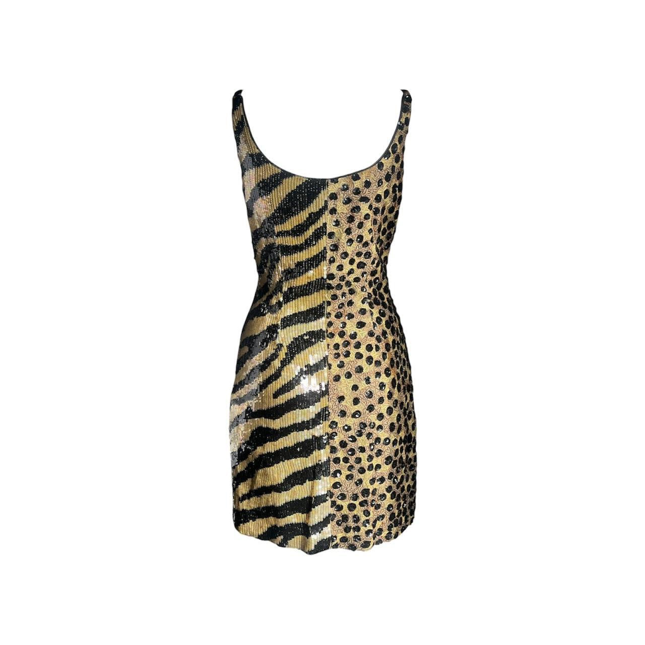 Jeanette Kastenberg 1980s Sequin Zebra Cheetah Mini Dress - As Seen On Fran Fine (The Nanny)